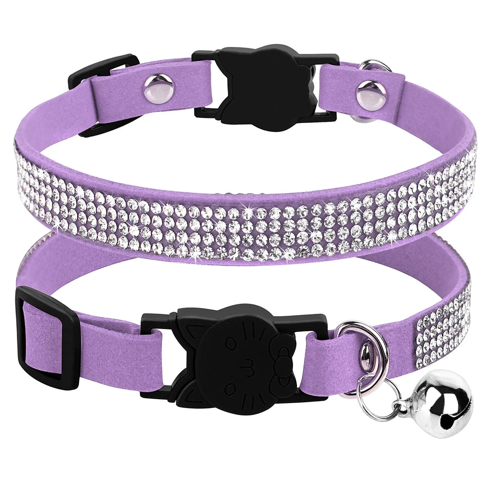 Cat Collar Soft Suede Rhinestone - Bling & Safe Breakaway