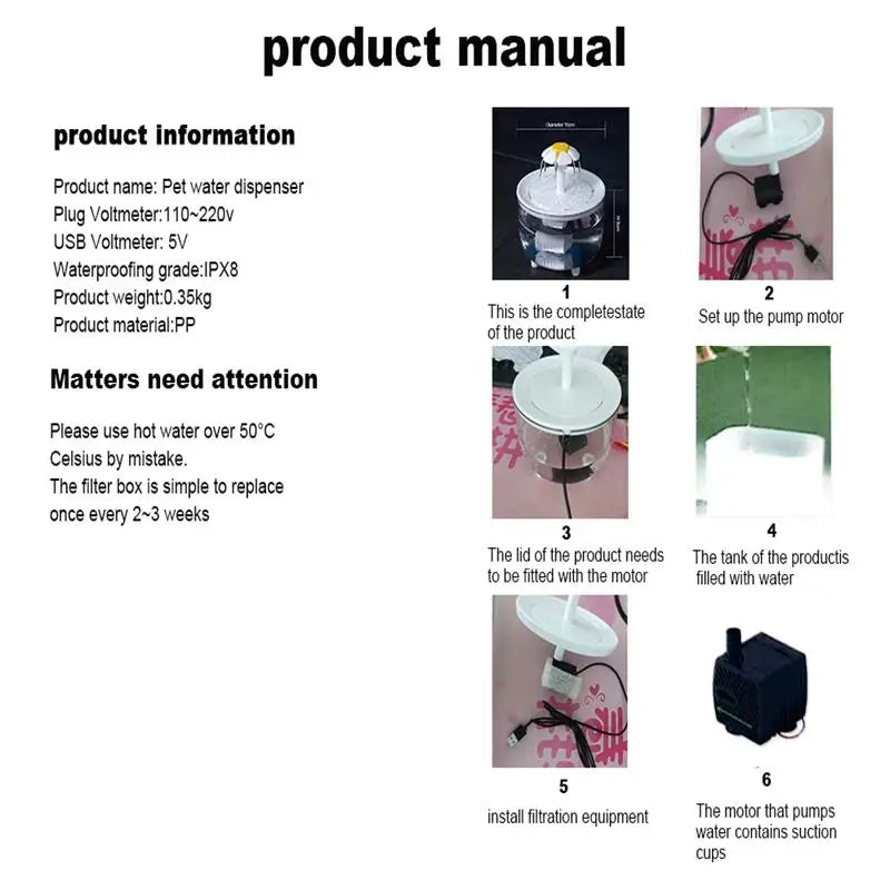 Pet Water Fountain USB Electric Quiet 1.2L Cat Dog Dispenser
