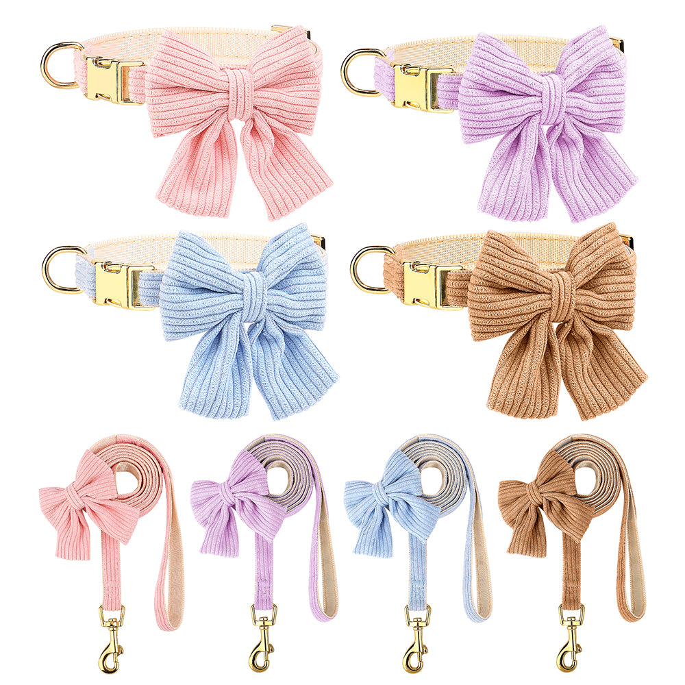 Soft Velvet Dog Collar and Leash Set with Bow – Adjustable for Small and Medium Dogs