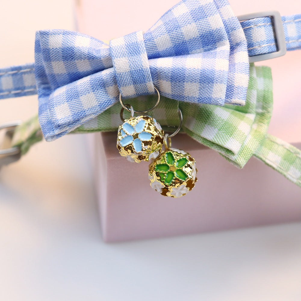 Cat Collar Adjustable Plaid Bow Tie - Cute Collar for Cat