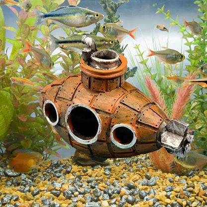 Resin Submarine Aquarium Shelter Fish Tank Decor: Fish & Shrimp Cave Decor