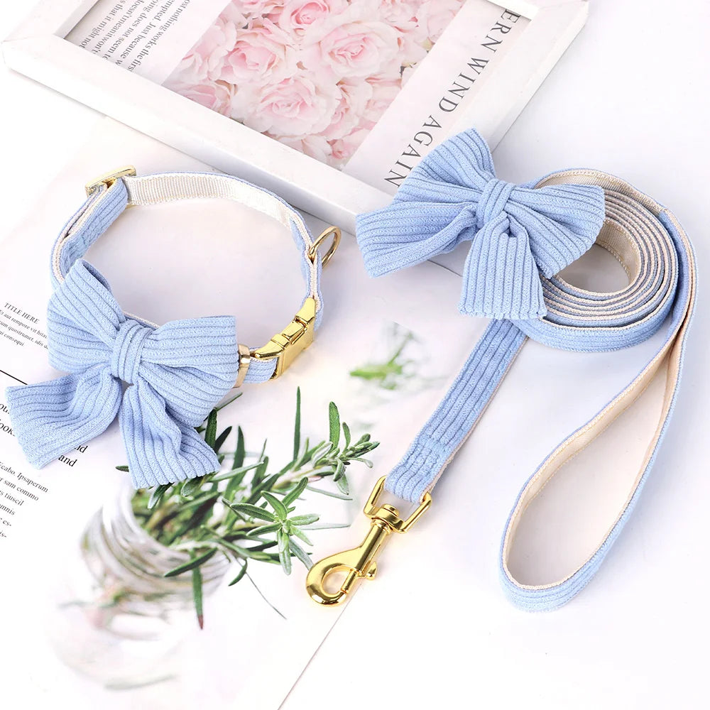 Soft Velvet Dog Collar and Leash Set with Bow – Adjustable for Small and Medium Dogs