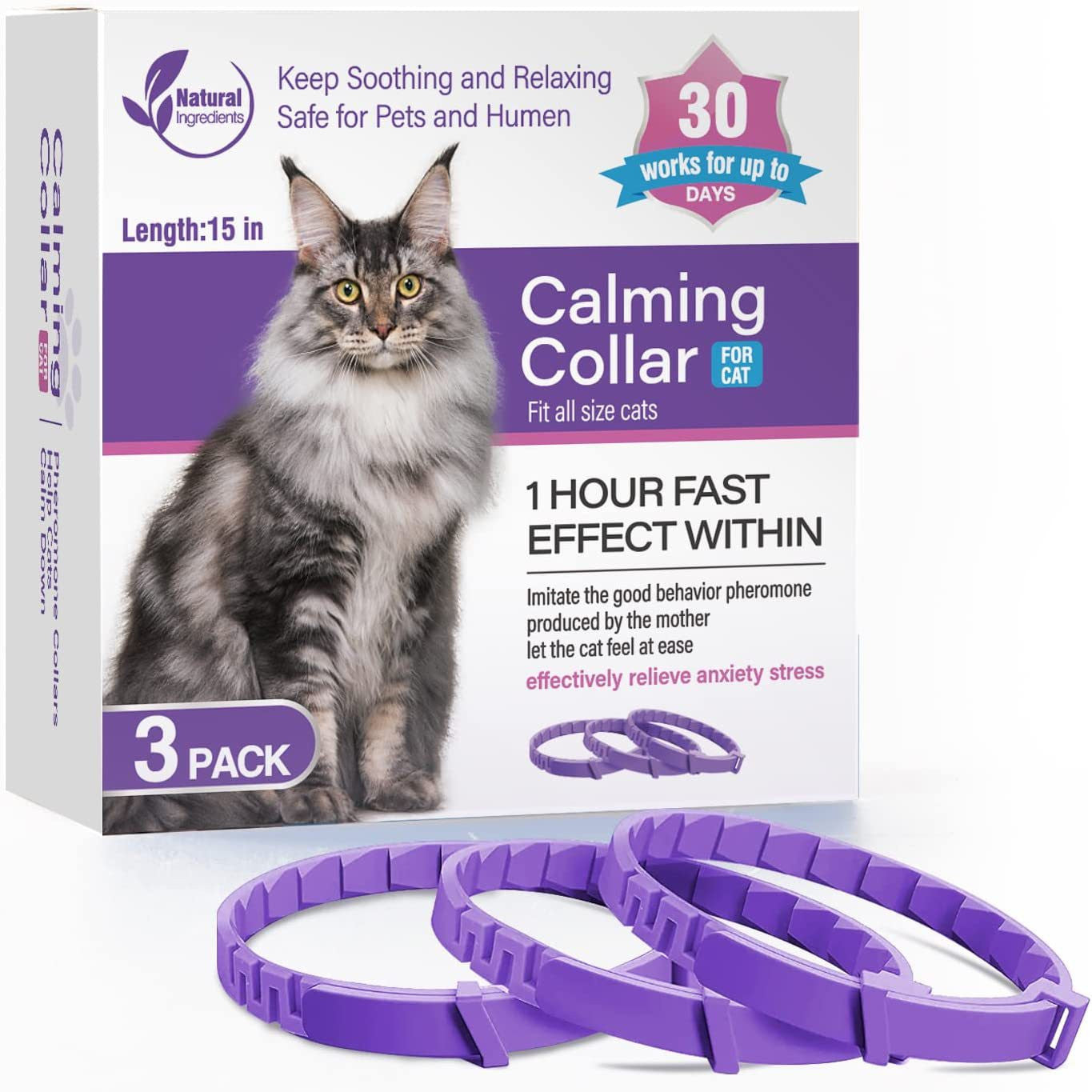 Pet Flea & Tick Collar 3-4 Pack - Calming & Adjustable for Cats/Dogs