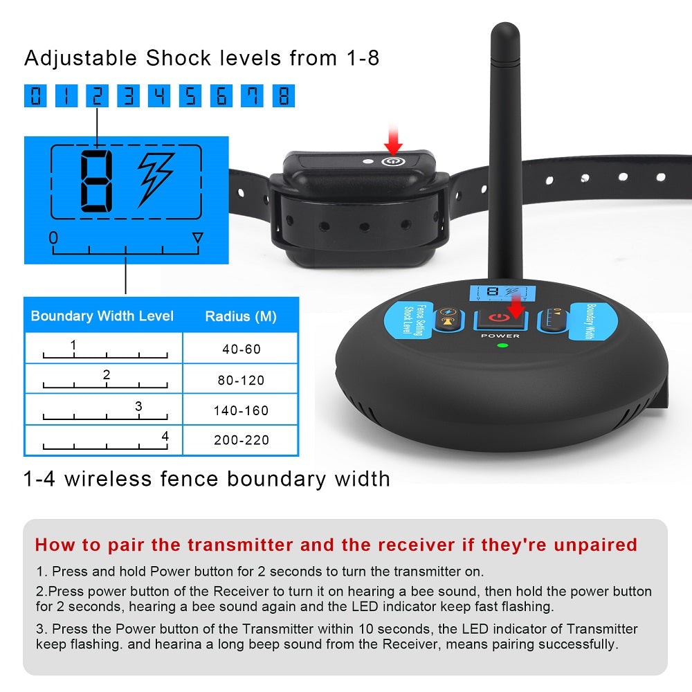 200m Dog Wireless Fence: Rechargeable, Waterproof, Beep+Shock