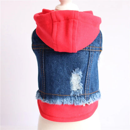 Dog Attire Jeans Jacket Hooded Denim Coat for Small Medium Pets