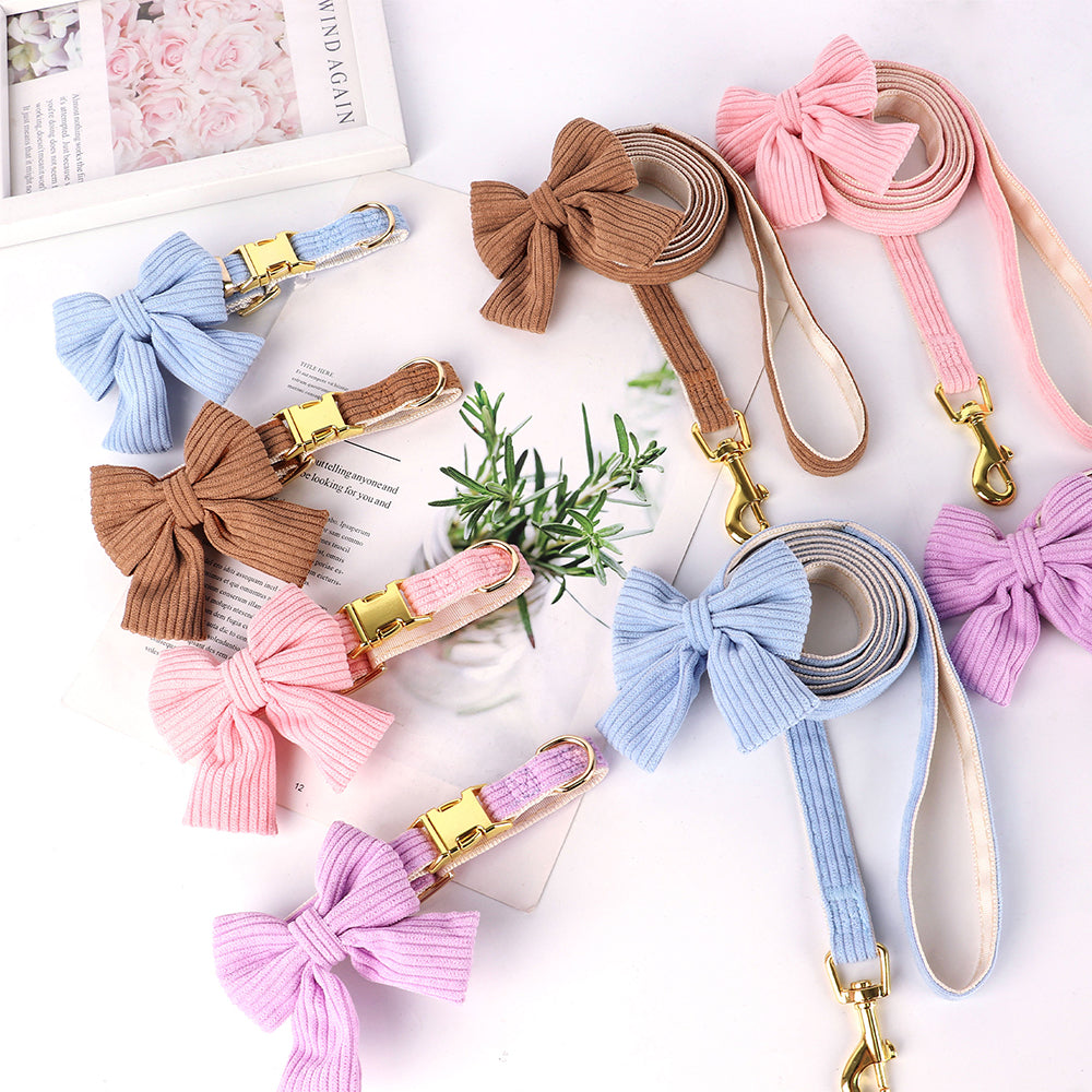 Soft Velvet Dog Collar and Leash Set with Bow – Adjustable for Small and Medium Dogs