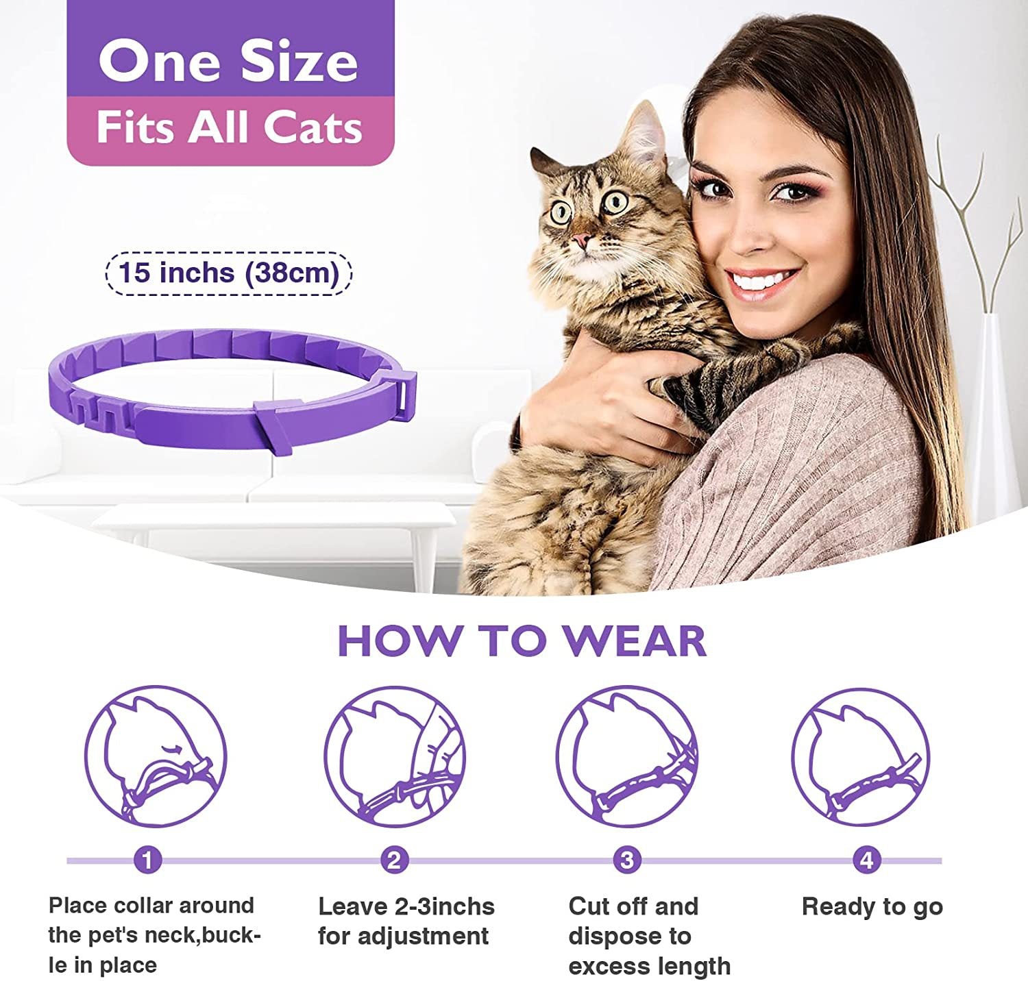 Pet Flea & Tick Collar 3-4 Pack - Calming & Adjustable for Cats/Dogs