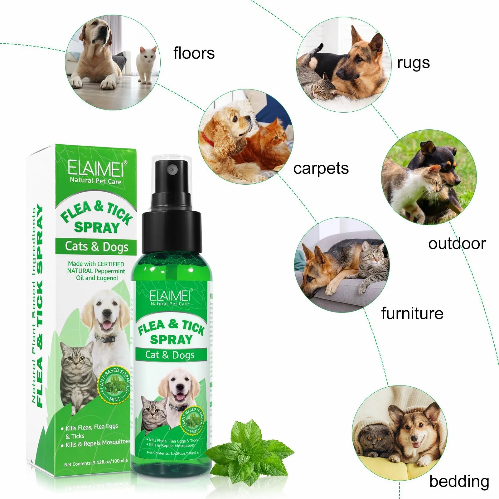 Natural Flea & Tick Spray 100ml for Dogs & Cats - Peppermint