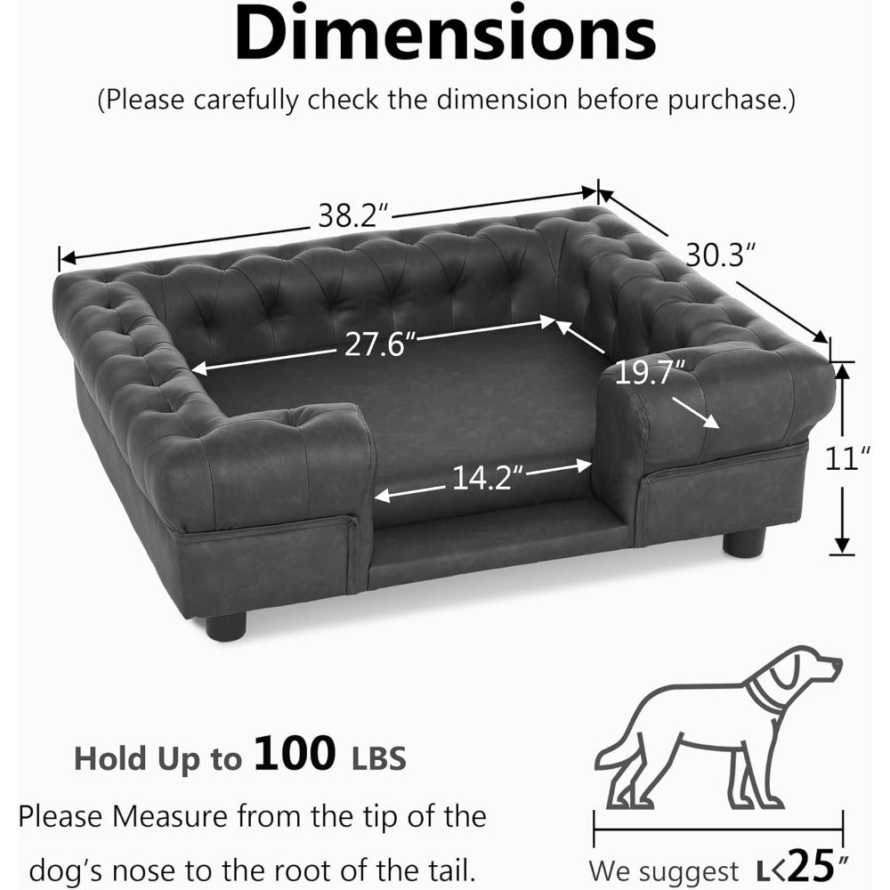 Faux Leather Dog Couch with Stairs - Elegant Pet Bed Sofa