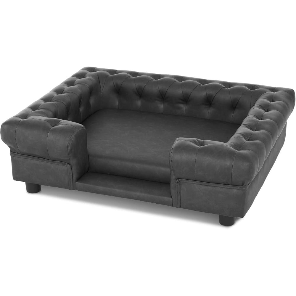 Faux Leather Dog Couch with Stairs - Elegant Pet Bed Sofa