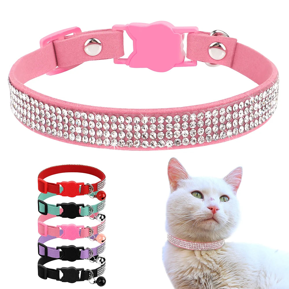 Cat Collar Soft Suede Rhinestone - Bling & Safe Breakaway