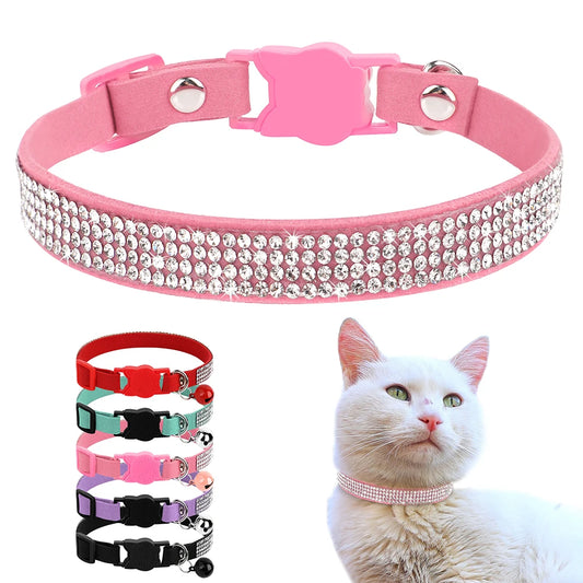 Cat Collar Soft Suede Rhinestone - Bling & Safe Breakaway