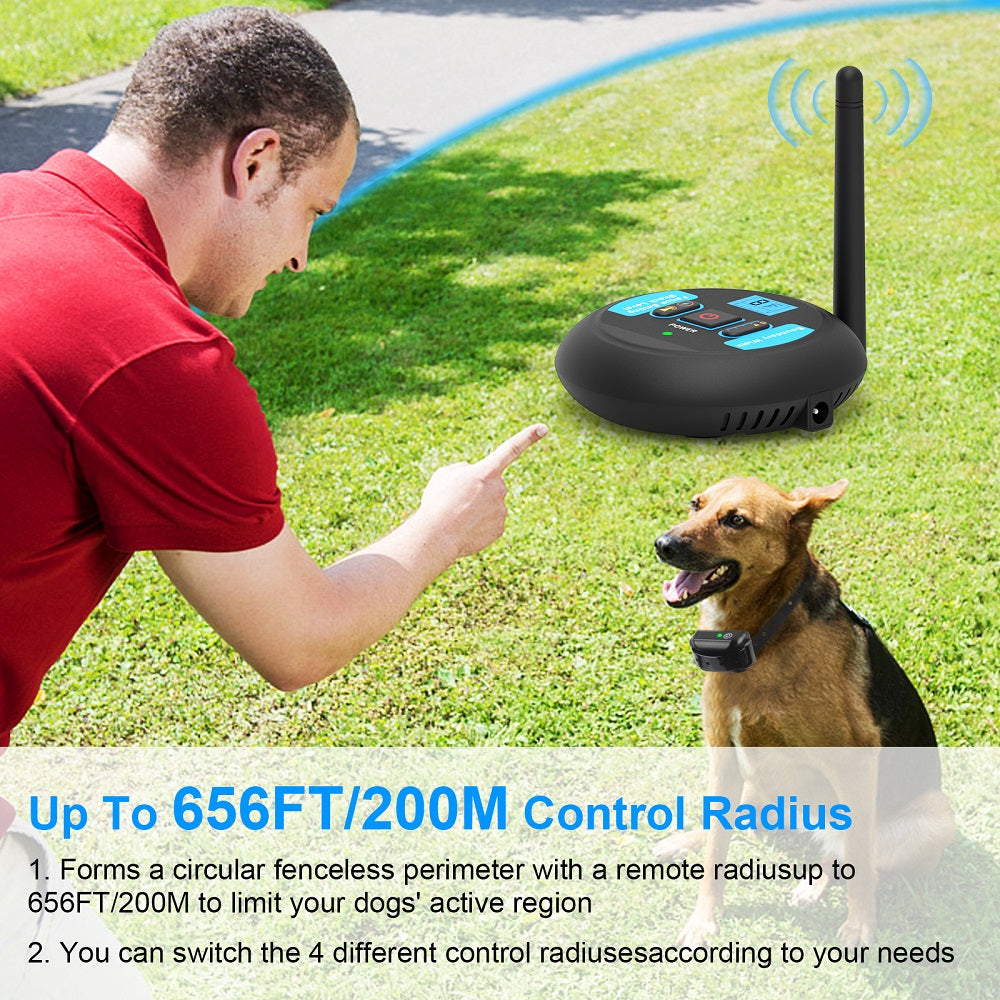 200m Dog Wireless Fence: Rechargeable, Waterproof, Beep+Shock