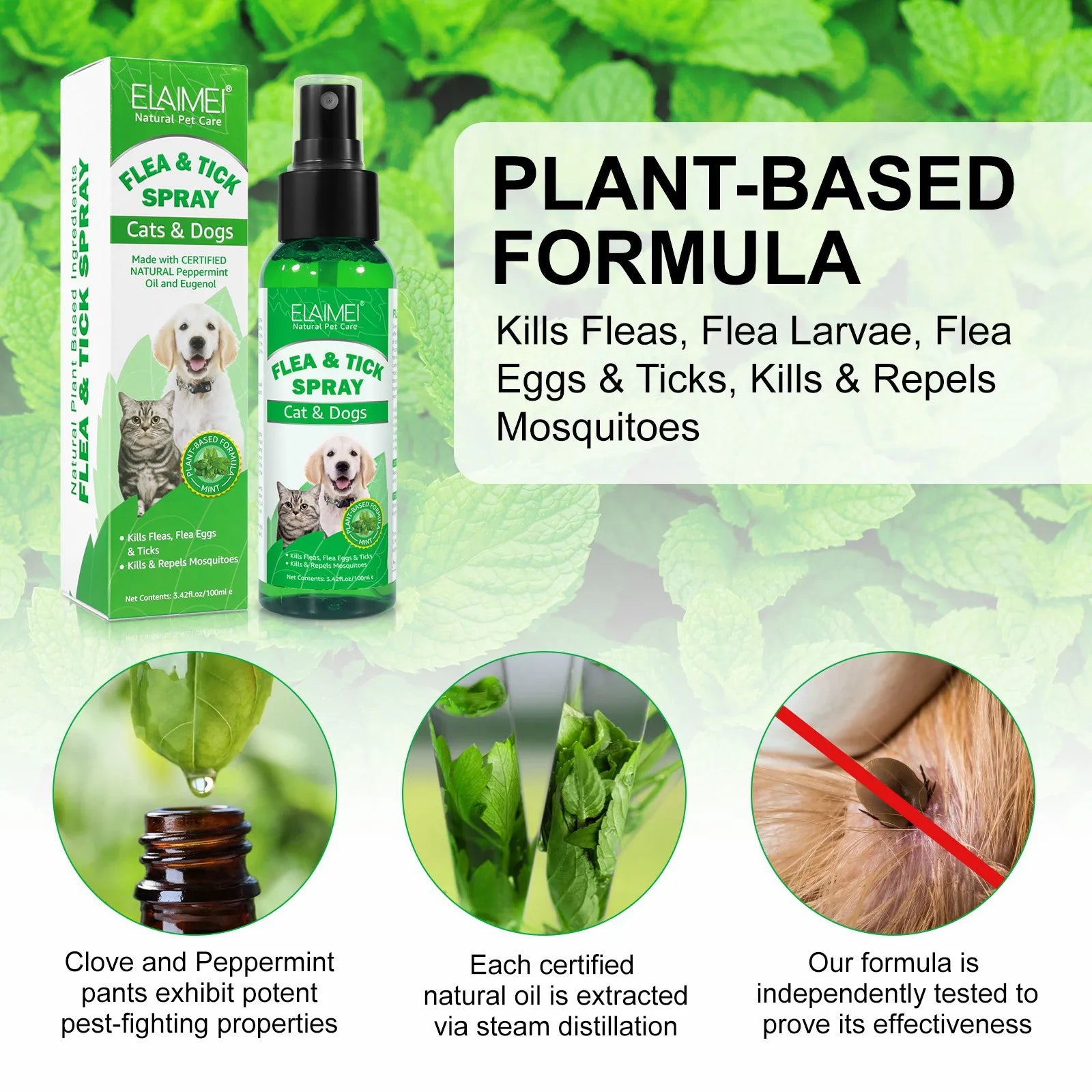 Natural Flea & Tick Spray 100ml for Dogs & Cats - Peppermint