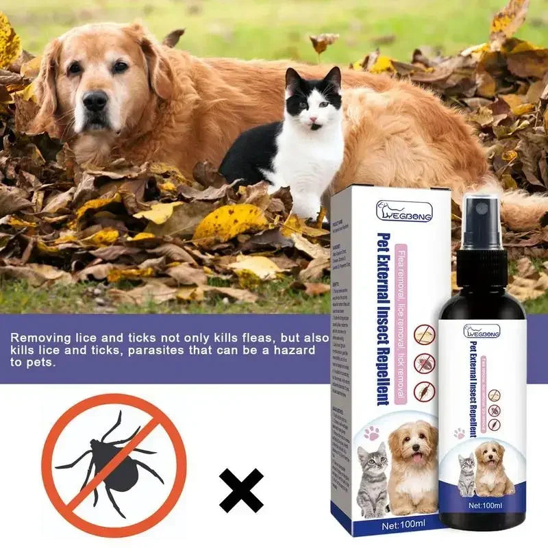 Pet Dog Cat Tick Flea Spray 100ml - Natural Soothing Insect Repellent