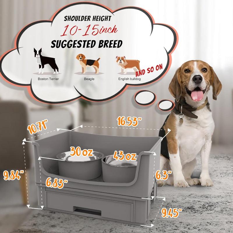 Elevated Dog Bowl Stand Set - Mess Proof & Quiet Feeding