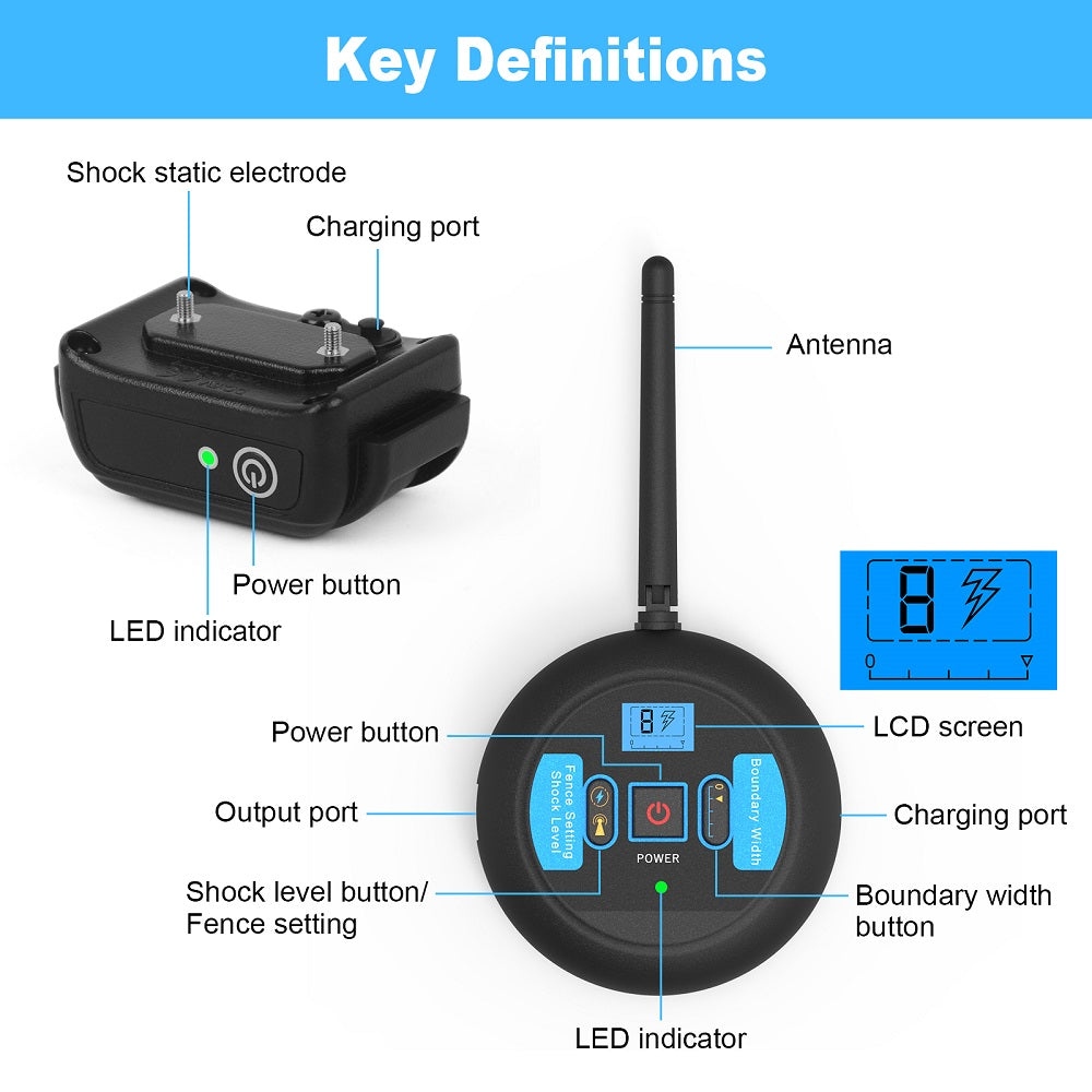 200m Dog Wireless Fence: Rechargeable, Waterproof, Beep+Shock