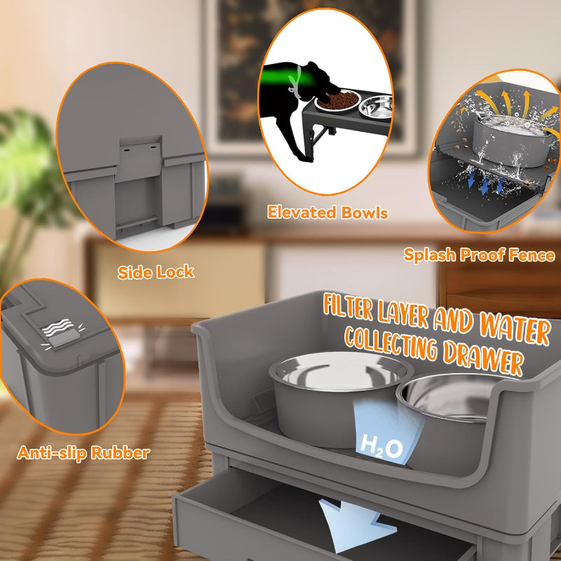 Elevated Dog Bowl Stand Set - Mess Proof & Quiet Feeding