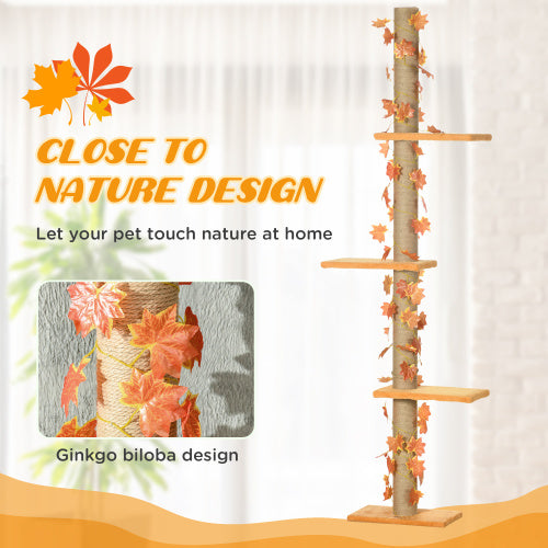 Cat Tree Tower: Adjustable 80-95" Sisal Scratch Post, Orange