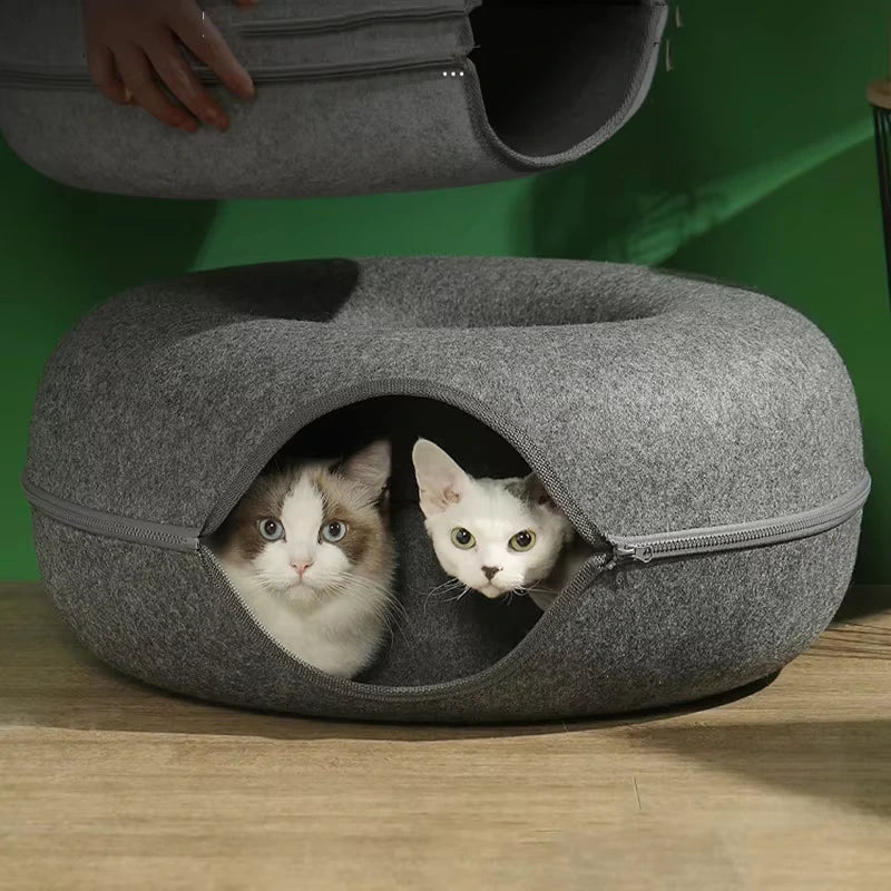 Donut Cat Tunnel Bed – Interactive Felt Tunnel and Sleeping Nest for Cats