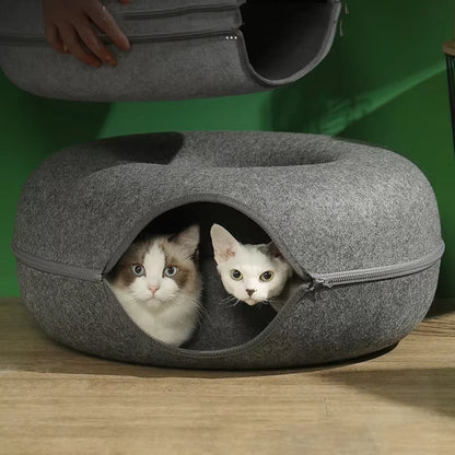 Donut Cat Tunnel Bed – Interactive Felt Tunnel and Sleeping Nest for Cats