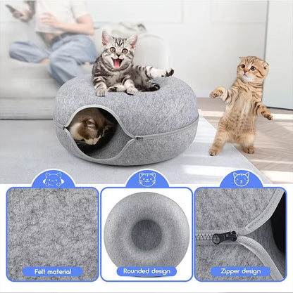 Donut Cat Tunnel Bed – Interactive Felt Tunnel and Sleeping Nest for Cats