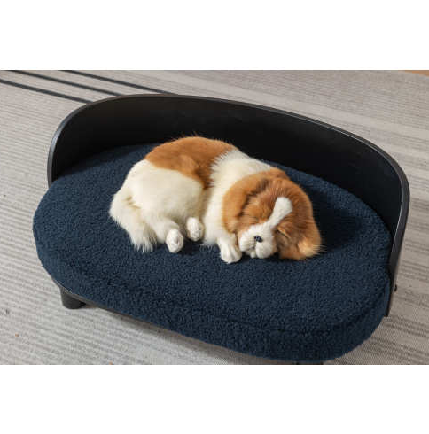 Scandinavian Elevated Dog Bed - Velvet Cushion, Solid Wood