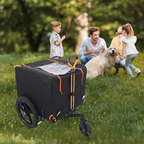 Foldable Pet Bike Trailer - Orange & Black, Safe & Durable